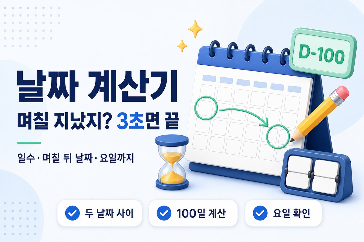 날짜 계산기 — 두 날짜 사이 일수·며칠 뒤 날짜·요일까지 3초 계산