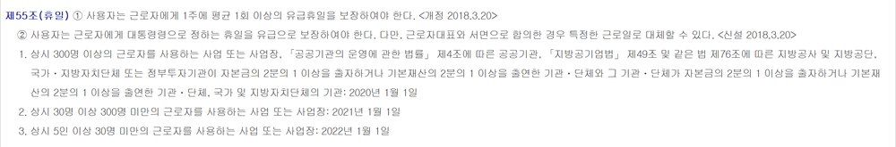 근로기준법 제55조 — 1주에 평균 1회 이상의 유급휴일 보장