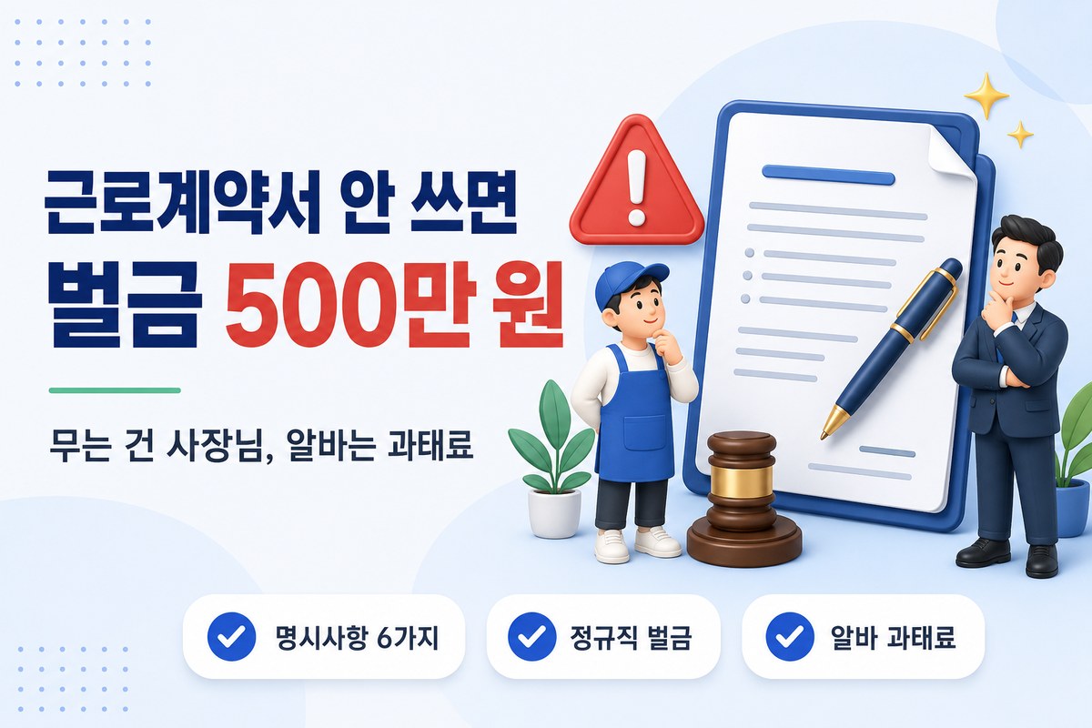 근로계약서 미작성 벌금 500만 원 — 정규직 벌금·알바 과태료, 명시사항 6가지
