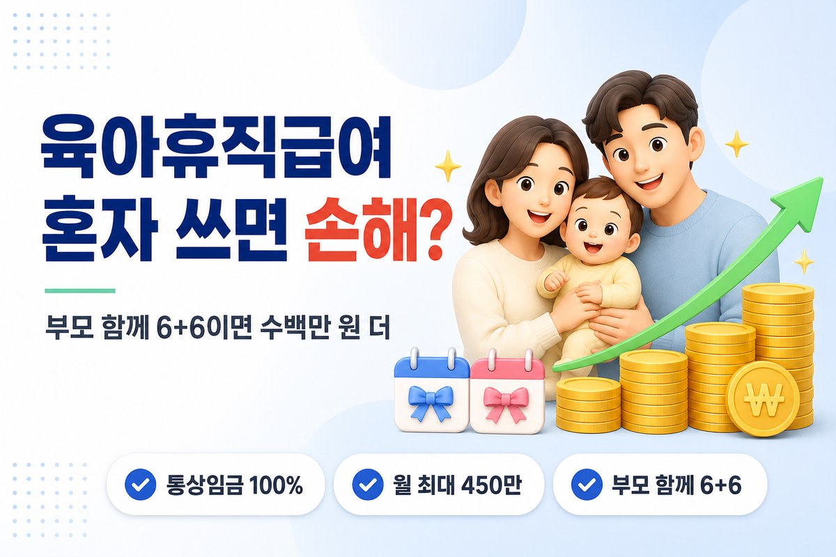 육아휴직급여 — 부모 함께 6+6이면 통상임금 100%·월 최대 450만, 혼자 쓰면 손해