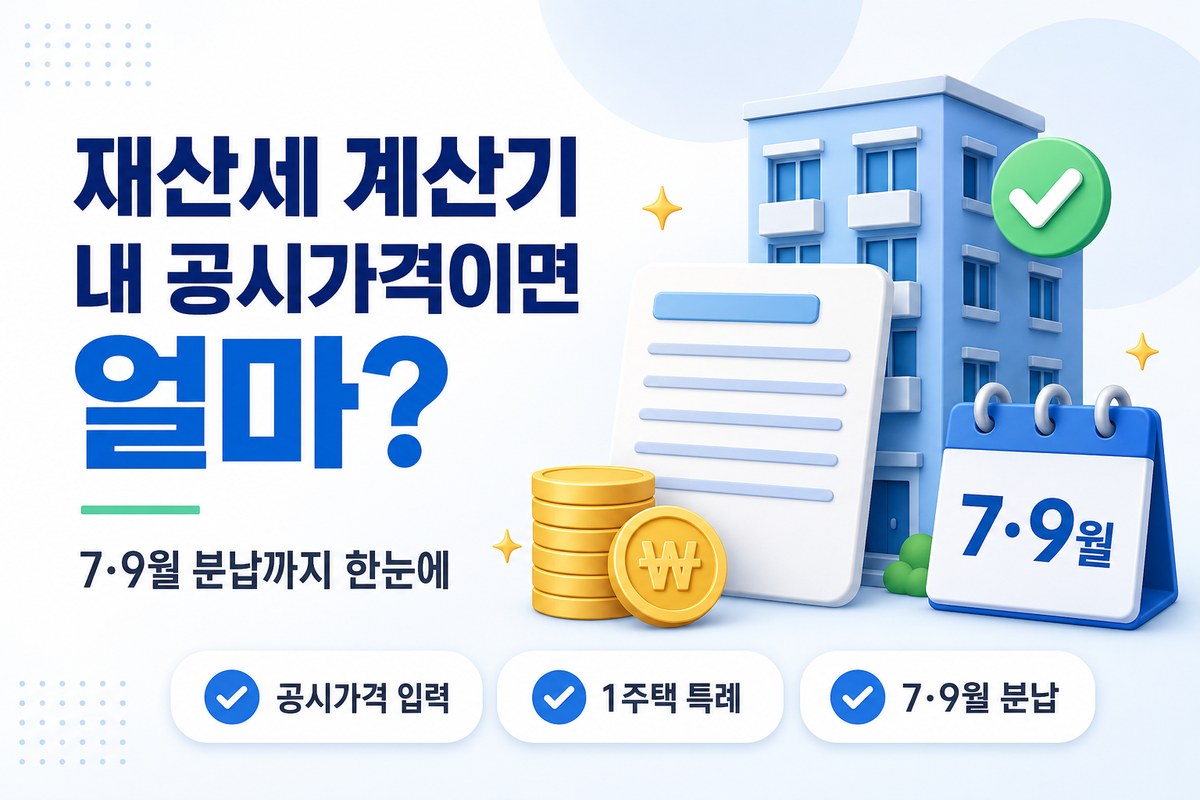 재산세 계산기 — 주택 공시가격으로 재산세와 7·9월 분납액 계산, 1주택 특례 반영