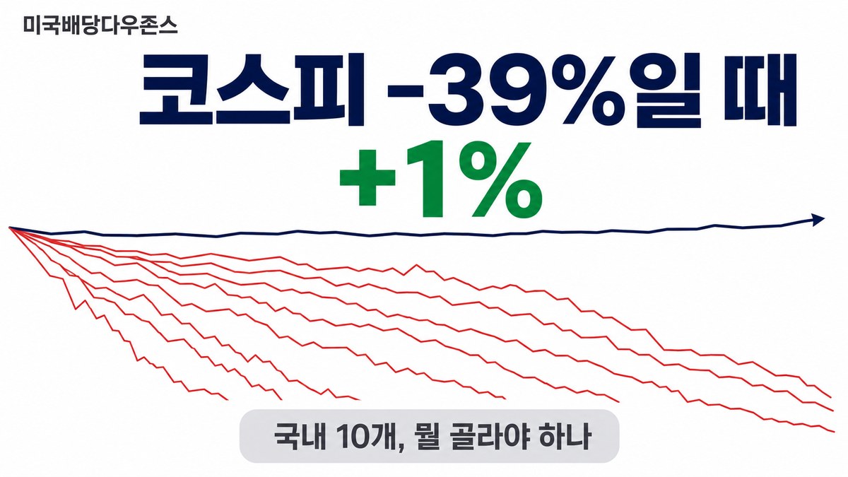 코스피200 -39%일 때 미국배당다우존스 +1% — 국내 상장 10개 중 선택 기준