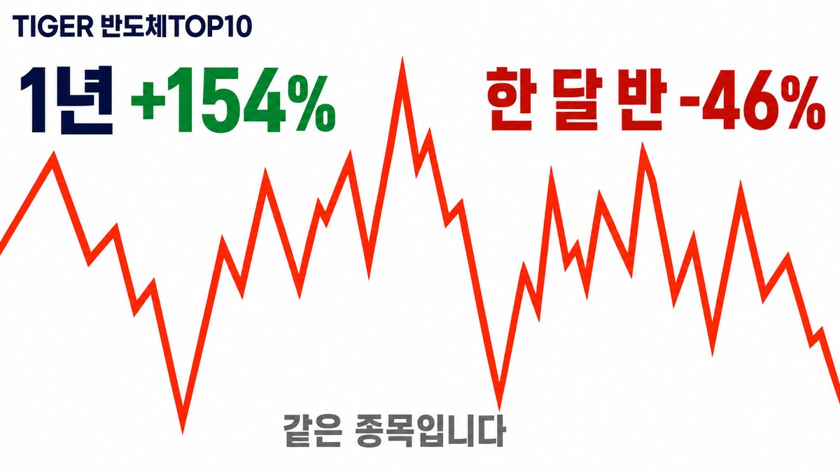 TIGER 반도체TOP10 — 1년 +154%, 한 달 반 -46%, 같은 종목의 극심한 변동성
