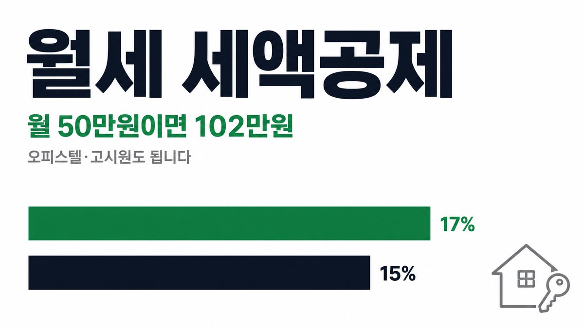 월세 세액공제 — 월 50만원이면 102만원, 공제율 17%와 15%, 오피스텔·고시원 포함